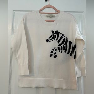 Cream teddie crew neck with zebra on front and back loft size s